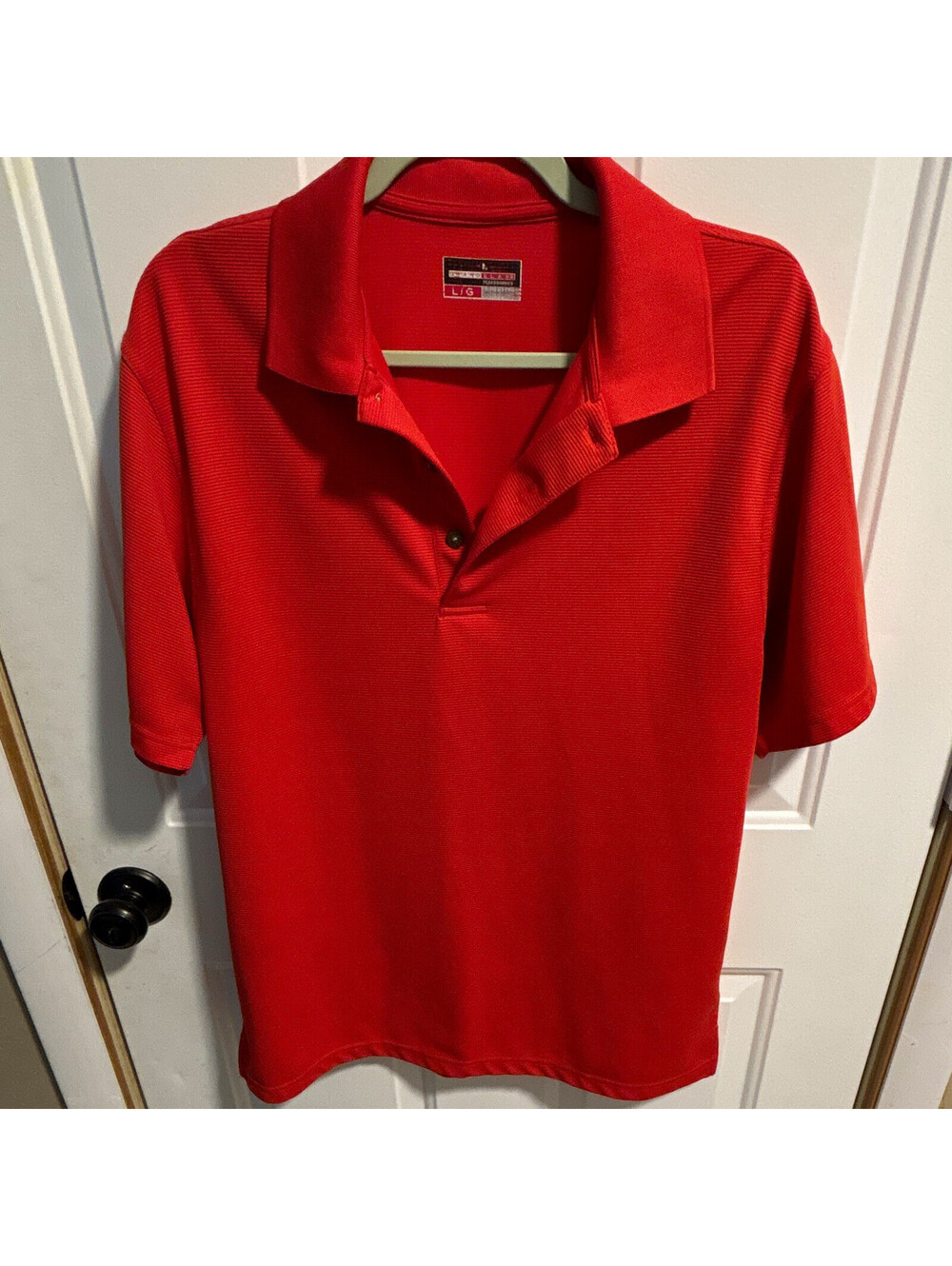 Grand Slam Men’s L Red Solid Collared Short Sleeve Polo Shirt Logo Button